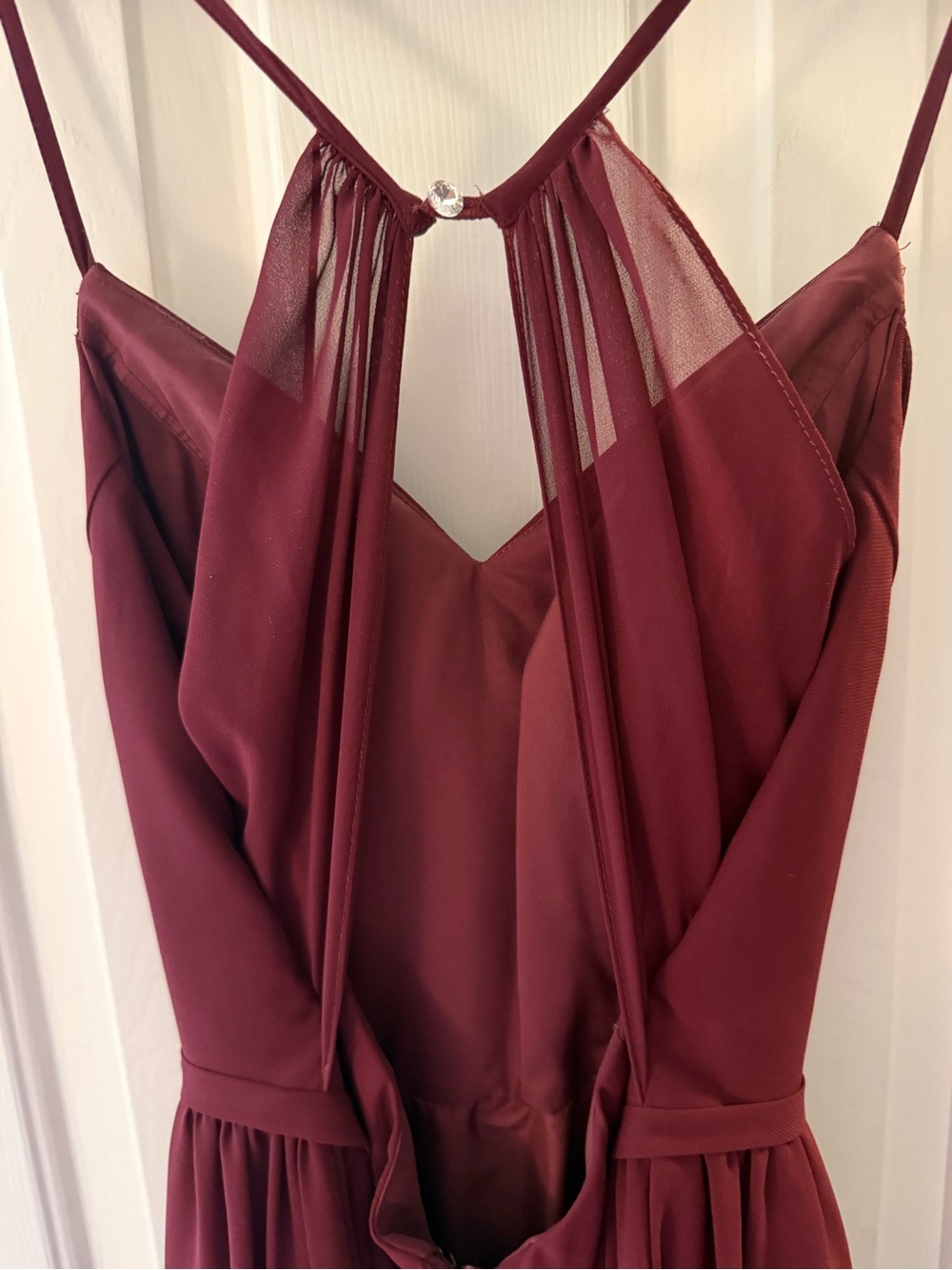 Azazie Burgundy Spaghetti-Strap Maxi Dress - Picture 2 of 4